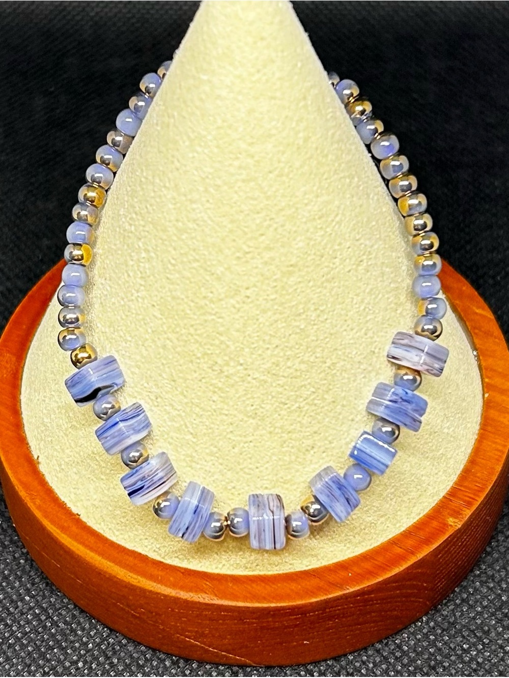Blue Striped Agate Bead Bracelet